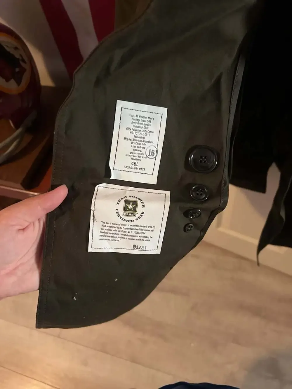 American Apparel US Army Men's Heritage Green  Service Uniform Trench Coat 46L